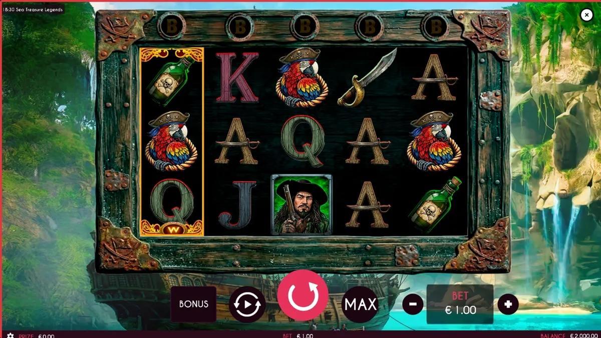 Tampilan visual slot Sea Treasures Legend dengan tema bajak laut